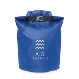 A blue waterproof bag with a buckle closure and a logo.