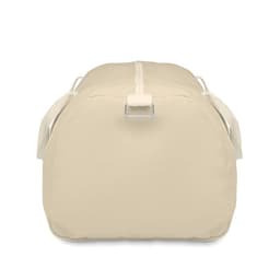 A beige duffel bag with a zip closure and two handles on top. It has a simple, minimalist design.