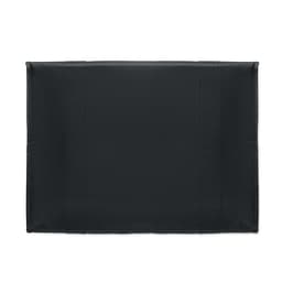 A black promotional product featuring a smooth surface with stitch detailing. It has a logo.