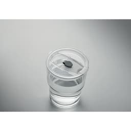 A drink bottle made of clear plastic, featuring a lid with a small opening and a transparent body.
