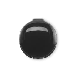 A drink bottle lid in sleek black, featuring a smooth surface and a built-in clip. It has a logo on the front.