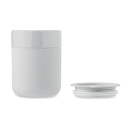 A white drink bottle with a screw-on lid, displayed alongside the separate lid component.