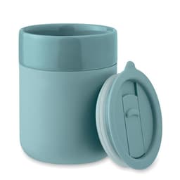 A drink bottle in a soft blue colour with a matching lid, featuring a sleek and minimal design.
