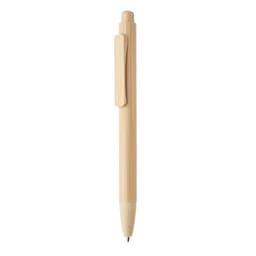 A bamboo pen with a natural finish and a clip for attachment. The pen has a smooth tip for writing.