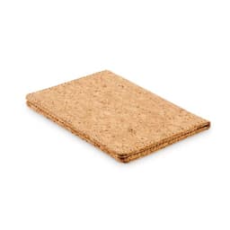 A cork wallet in a natural tan colour with stitched edges and a simple design. It has a logo on the surface.