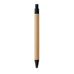 A pen with a bamboo barrel and black accents at both ends. It features a simple, modern design.
