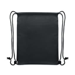 A black drawstring bag with two cords at the top, featuring a simple design and no visible branding.