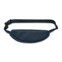 A waist bag in navy blue with a black strap and a logo.