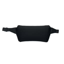 A waist pouch in solid black, featuring adjustable straps and a sleek design. It has a logo on the surface.