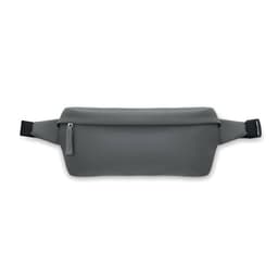 A waist bag in grey featuring a sleek design and an adjustable strap. It has a logo on the side.