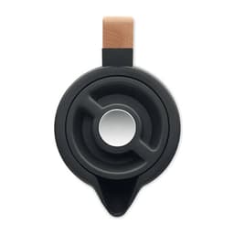 A drink bottle lid in black with a wooden handle and a circular design for easy pouring.