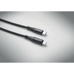 A black braided USB cable featuring two Type-C connectors and a branded section.