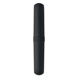 A sleek, black drink bottle with a smooth, matte finish and a minimalist design. It features a logo on the side.