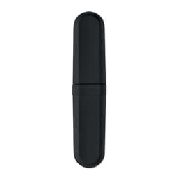 A black drink bottle with a sleek, minimalist design and a prominent logo on the side.