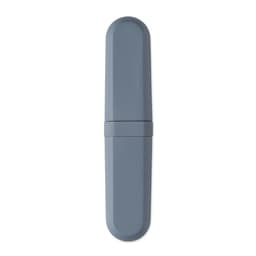 A drink bottle in a sleek design, featuring a grey colour and a minimalist shape. It has a logo on the surface.