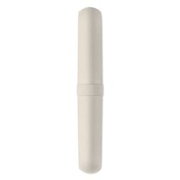 A drink bottle in a minimalist design, featuring a soft cream colour. The bottle has a logo on its surface.