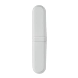 A white promotional drink bottle with a sleek, minimalist design and a branded logo on its surface.