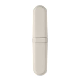 A drink bottle in a sleek, neutral beige colour with a minimalist design and a logo on the side.