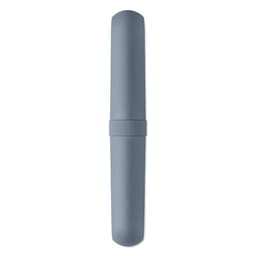 A drink bottle in a matte grey finish with a streamlined design and a logo on its surface.