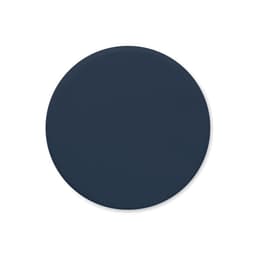 A round, dark blue promotional product with a smooth, matte finish. It features a branding logo.
