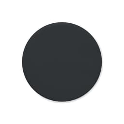 A round, black promotional product with a smooth surface. It features a logo in the centre.