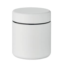 A white container with a smooth surface and a matching lid, featuring a black line around the top edge.