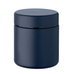 A dark blue cylindrical container with a smooth, rounded lid. It has a minimalist design and a glossy finish.