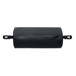 A drink bottle in a cylindrical shape, featuring a matte black finish and side buckles for attachment.