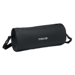 A drink bottle in a sleek black design with a carrying strap and a small logo.