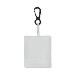 A light grey pouch with a black clip attached, designed for storage or carrying small items.