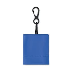 A blue pouch with a black hook and strap, designed for storage or attachment.