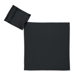 A cleaning cloth in black, accompanied by a small matching pouch for storage.