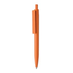An orange pen with a sleek design and a clip for easy attachment. It features a smooth writing tip.
