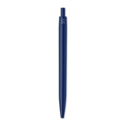 A blue pen with a sleek design and a branding logo at the top. The pen has a smooth, tapered shape.