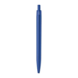 A blue pen with a smooth, elongated design and a rounded tip. It features a logo near the top.
