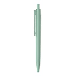 A pen in a soft mint green colour, featuring a sleek design and a clip.