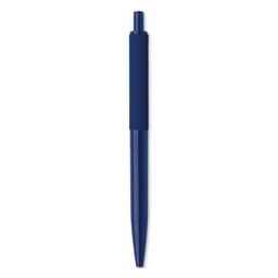A blue pen with a smooth barrel and a push-button mechanism, featuring a simple design.
