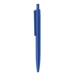 A blue pen with a sleek design and a retractable tip, featuring a clip for easy attachment.