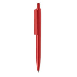 A red ballpoint pen with a smooth finish and a clip on the side.