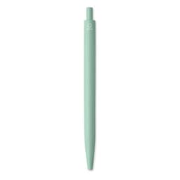 A pen featuring a slim design in a light green colour, with a logo at the top.