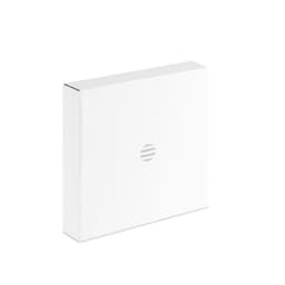 A white product box featuring a logo in the centre. The box is closed and has a simple, clean design.