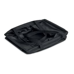 A black tote bag with dual handles, featuring a sleek, simple design and a spacious interior.