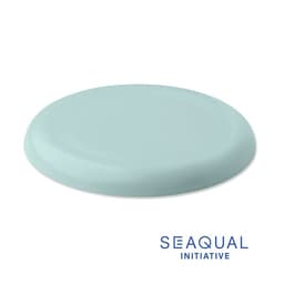 A light blue frisbee with a smooth surface, featuring a logo at the bottom.