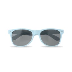A pair of light blue sunglasses with dark lenses, featuring a classic frame design and no visible logos.