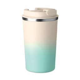 A drink bottle with a beige and mint gradient, featuring a stainless steel lid and a smooth finish.