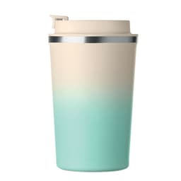 A drink bottle with a gradient design, featuring cream and mint green colours, and a metallic accent at the top.
