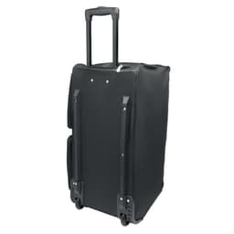 A black wheeled suitcase with a retractable handle and sturdy wheels. Includes multiple compartments for storage.