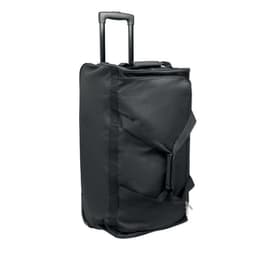 A black wheeled duffle bag with dual handles and a telescopic handle for easy transport.