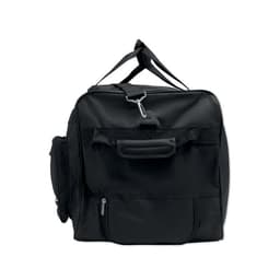 A black insulated bag with multiple pockets and a sturdy handle. It features a secure zipper and adjustable straps.