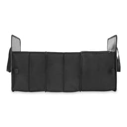 A black organiser with multiple compartments and a zippered section, featuring light grey accents.